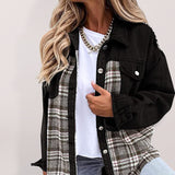 Chicdear-Winter outfits ideas Denim Jacket Long Sleeve Check Button Down Shirt Jacket Top