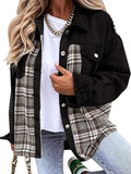 Chicdear-Winter outfits ideas Denim Jacket Long Sleeve Check Button Down Shirt Jacket Top