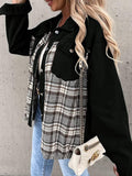 Chicdear-Winter outfits ideas Denim Jacket Long Sleeve Check Button Down Shirt Jacket Top