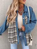 Chicdear-Winter outfits ideas Denim Jacket Long Sleeve Check Button Down Shirt Jacket Top