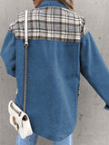 Chicdear-Winter outfits ideas Denim Jacket Long Sleeve Check Button Down Shirt Jacket Top