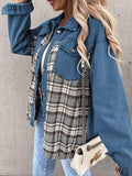 Chicdear-Winter outfits ideas Denim Jacket Long Sleeve Check Button Down Shirt Jacket Top