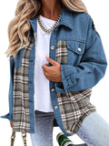 Chicdear-Winter outfits ideas Denim Jacket Long Sleeve Check Button Down Shirt Jacket Top