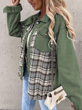 Chicdear-Winter outfits ideas Denim Jacket Long Sleeve Check Button Down Shirt Jacket Top