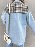 Chicdear-Winter outfits ideas Denim Jacket Long Sleeve Check Button Down Shirt Jacket Top