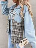 Chicdear-Winter outfits ideas Denim Jacket Long Sleeve Check Button Down Shirt Jacket Top