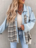 Chicdear-Winter outfits ideas Denim Jacket Long Sleeve Check Button Down Shirt Jacket Top