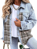 Chicdear-Winter outfits ideas Denim Jacket Long Sleeve Check Button Down Shirt Jacket Top