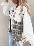 Chicdear-Winter outfits ideas Denim Jacket Long Sleeve Check Button Down Shirt Jacket Top