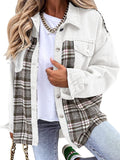 Chicdear-Winter outfits ideas Denim Jacket Long Sleeve Check Button Down Shirt Jacket Top