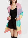 Chicdear-Winter outfits ideas New Rainbow Color Loose Long Knit Cardigan Ladies Sweater Jacket