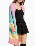 Chicdear-Winter outfits ideas New Rainbow Color Loose Long Knit Cardigan Ladies Sweater Jacket