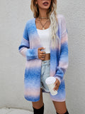 Chicdear-Winter outfits ideas Sweater Rainbow Tie-Dye Mid-Length Oversized Cardigan Pocket Knit Jacket