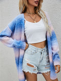 Chicdear-Winter outfits ideas Sweater Rainbow Tie-Dye Mid-Length Oversized Cardigan Pocket Knit Jacket