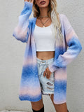 Chicdear-Winter outfits ideas Sweater Rainbow Tie-Dye Mid-Length Oversized Cardigan Pocket Knit Jacket