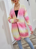 Chicdear-Winter outfits ideas Sweater Rainbow Tie-Dye Mid-Length Oversized Cardigan Pocket Knit Jacket