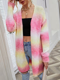 Chicdear-Winter outfits ideas Sweater Rainbow Tie-Dye Mid-Length Oversized Cardigan Pocket Knit Jacket