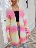 Chicdear-Winter outfits ideas Sweater Rainbow Tie-Dye Mid-Length Oversized Cardigan Pocket Knit Jacket