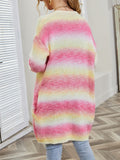 Chicdear-Winter outfits ideas Sweater Rainbow Tie-Dye Mid-Length Oversized Cardigan Pocket Knit Jacket