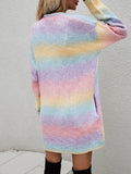 Chicdear-Winter outfits ideas Sweater Rainbow Tie-Dye Mid-Length Oversized Cardigan Pocket Knit Jacket