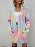 Chicdear-Winter outfits ideas Sweater Rainbow Tie-Dye Mid-Length Oversized Cardigan Pocket Knit Jacket