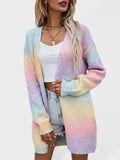 Chicdear-Winter outfits ideas Sweater Rainbow Tie-Dye Mid-Length Oversized Cardigan Pocket Knit Jacket