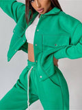 Chicdear-Winter outfits ideas Solid color women's jacket jacket casual trousers suit long-sleeved jacket sweater two-piece suit