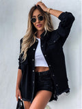 Chicdear-Winter outfits ideas Ripped mid-length denim jacket washed retro jacket long sleevesblouse