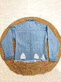 Chicdear-Winter outfits ideas Ripped mid-length denim jacket washed retro jacket long sleevesblouse