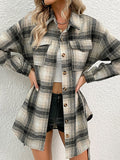 Chicdear-Winter outfits ideas New Ladies Casual Long Plaid Shirt Jacket