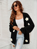 Chicdear-Winter outfits ideas New long-sleeved floral cardigan lantern sleeves knitted sweater jacket