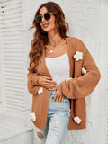 Chicdear-Winter outfits ideas New long-sleeved floral cardigan lantern sleeves knitted sweater jacket