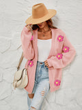 Chicdear-Winter outfits ideas New long-sleeved floral cardigan lantern sleeves knitted sweater jacket