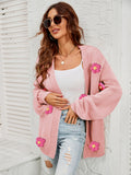 Chicdear-Winter outfits ideas New long-sleeved floral cardigan lantern sleeves knitted sweater jacket