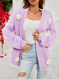 Chicdear-Winter outfits ideas New long-sleeved floral cardigan lantern sleeves knitted sweater jacket