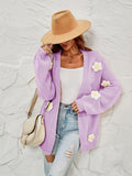 Chicdear-Winter outfits ideas New long-sleeved floral cardigan lantern sleeves knitted sweater jacket