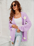 Chicdear-Winter outfits ideas New long-sleeved floral cardigan lantern sleeves knitted sweater jacket