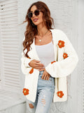 Chicdear-Winter outfits ideas New long-sleeved floral cardigan lantern sleeves knitted sweater jacket