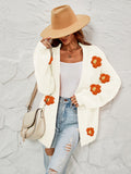 Chicdear-Winter outfits ideas New long-sleeved floral cardigan lantern sleeves knitted sweater jacket