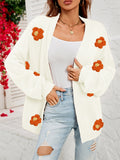 Chicdear-Winter outfits ideas New long-sleeved floral cardigan lantern sleeves knitted sweater jacket