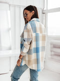 Chicdear-Winter outfits ideas Women's Fashion Color Plaid Shirt Brushed Wool Jacket