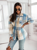 Chicdear-Winter outfits ideas Women's Fashion Color Plaid Shirt Brushed Wool Jacket