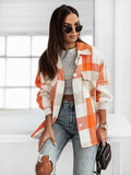 Chicdear-Winter outfits ideas Women's Fashion Color Plaid Shirt Brushed Wool Jacket