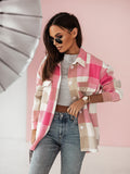 Chicdear-Winter outfits ideas Women's Fashion Color Plaid Shirt Brushed Wool Jacket