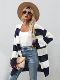 Chicdear-Winter outfits ideas Women's Long Sleeve Striped Cardigan Sweater Jacket