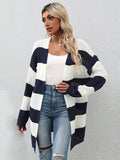 Chicdear-Winter outfits ideas Women's Long Sleeve Striped Cardigan Sweater Jacket