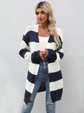 Chicdear-Winter outfits ideas Women's Long Sleeve Striped Cardigan Sweater Jacket