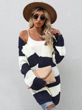 Chicdear-Winter outfits ideas Women's Long Sleeve Striped Cardigan Sweater Jacket