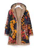 Chicdear-Winter outfits ideas New women's cotton and linen printed hooded sweater warm plush jacket