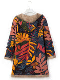 Chicdear-Winter outfits ideas New women's cotton and linen printed hooded sweater warm plush jacket